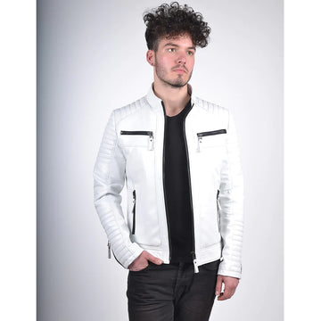 Men`s White Quilted Leather Jacket