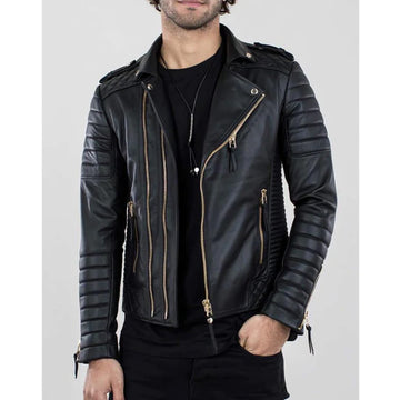 Men`s Black Biker Leather Jacket