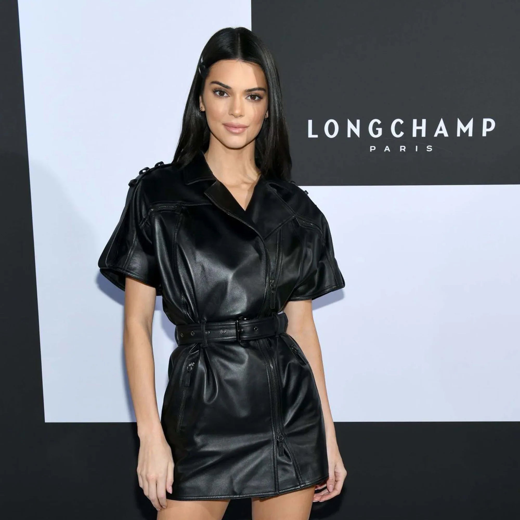 Women's Genuine Leather Celebrity Kendall Jenner Black Dress