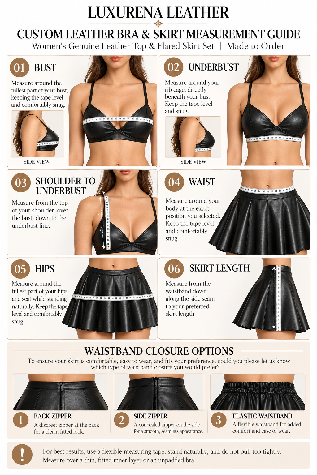 Women's Black Genuine Leather Lingerie Set - Premium Leather Bra & Flared Mini Skirt