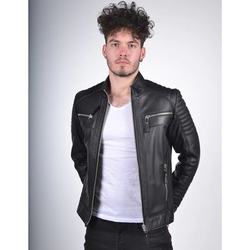 Men`s Black Quilted Leather Jacket