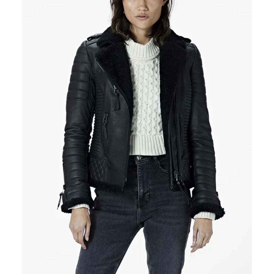 Women’s Black Fur Leather Jacket