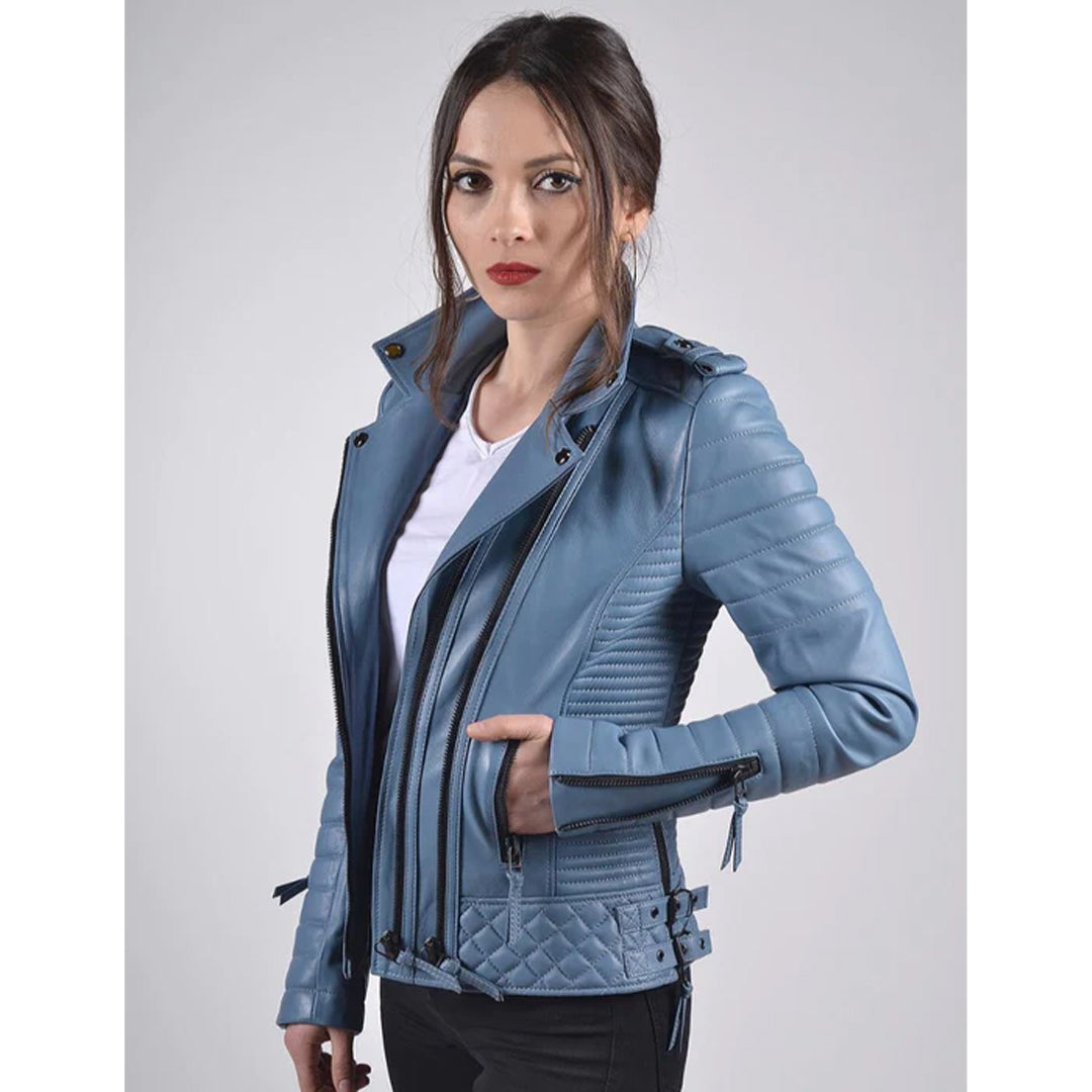 Women's Indigo Biker Leather Jacket