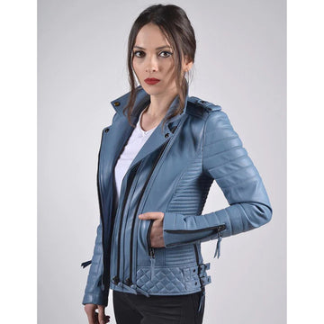 Women's Indigo Biker Leather Jacket
