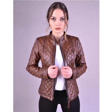 Women`s Shade Brown Quilted Leather Jacket