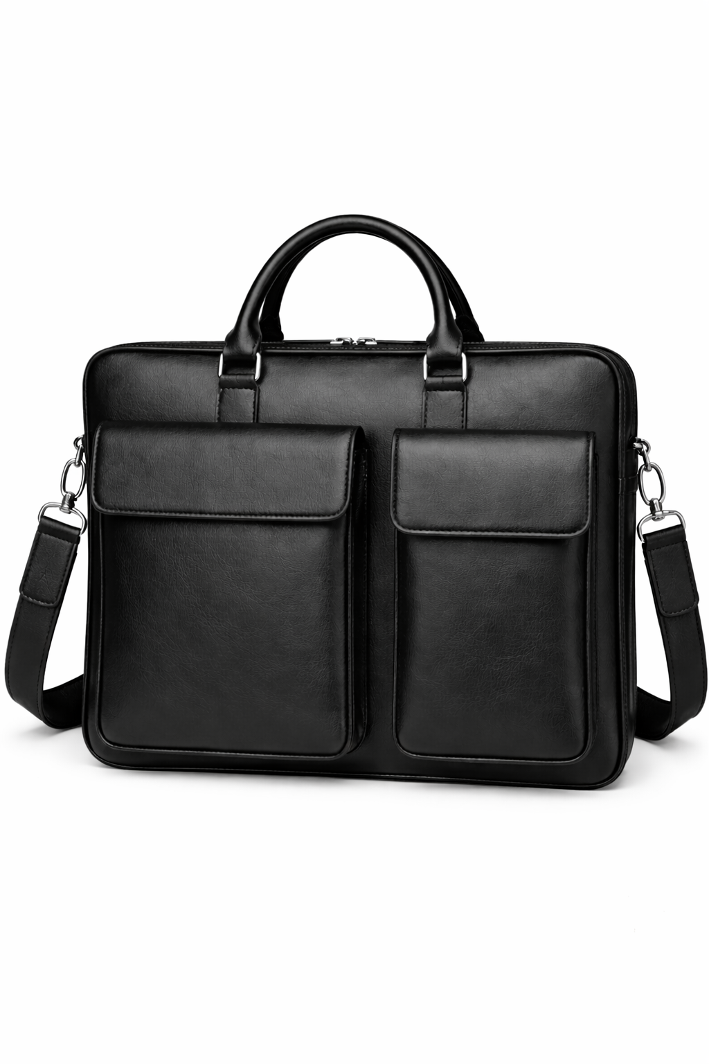 Black Genuine Leather Laptop Bag - Slim Professional Briefcase