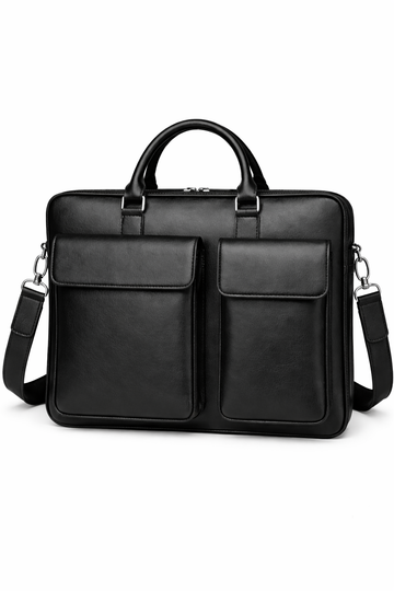 Black Genuine Leather Laptop Bag - Slim Professional Briefcase