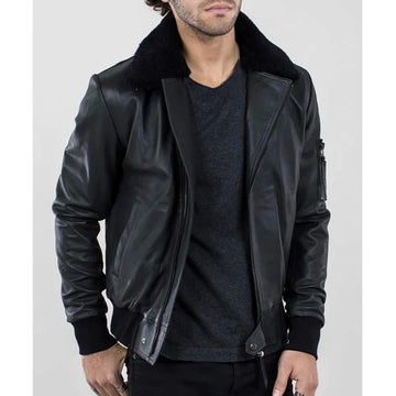 Men's Bomber Black Leather Jacket