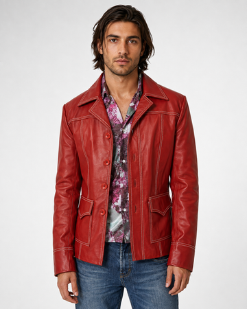 Men's Red Genuine Leather Fight Club Inspired Jacket - Vintage Brad Pitt Tyler Durden Style Leather Coat