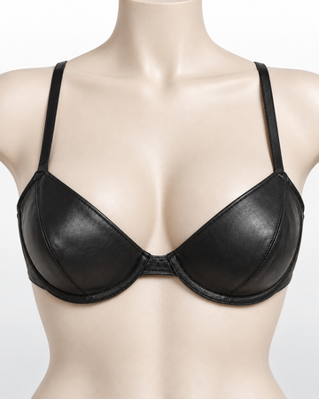 Women's Black Genuine Leather Underwire Bra with Adjustable Straps