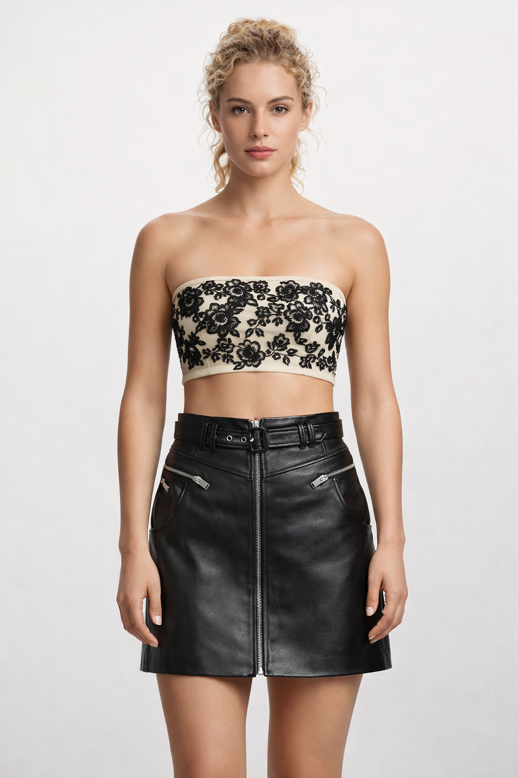 Women's Black Genuine Leather Mini Skirt with Front Zipper & Utility Pockets - Luxurena Leather