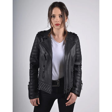 Women's Black Biker Leather Jacket