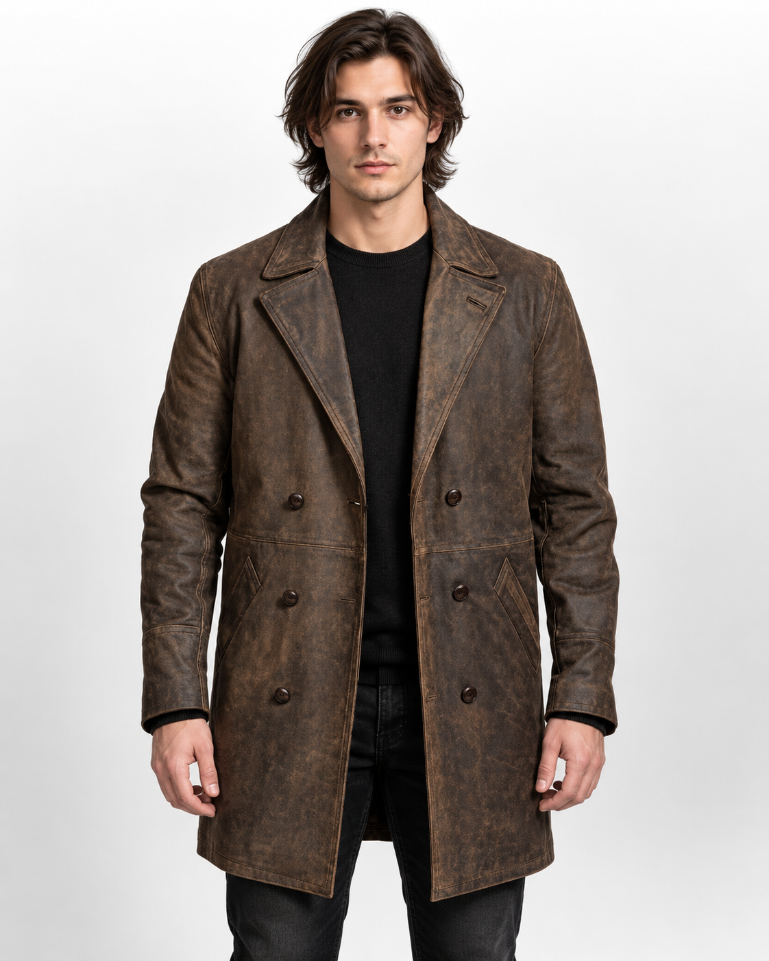 Men's Doctor Who War Doctor John Hurt Distressed Brown Leather Coat