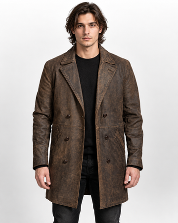Men's Doctor Who War Doctor John Hurt Distressed Brown Leather Coat
