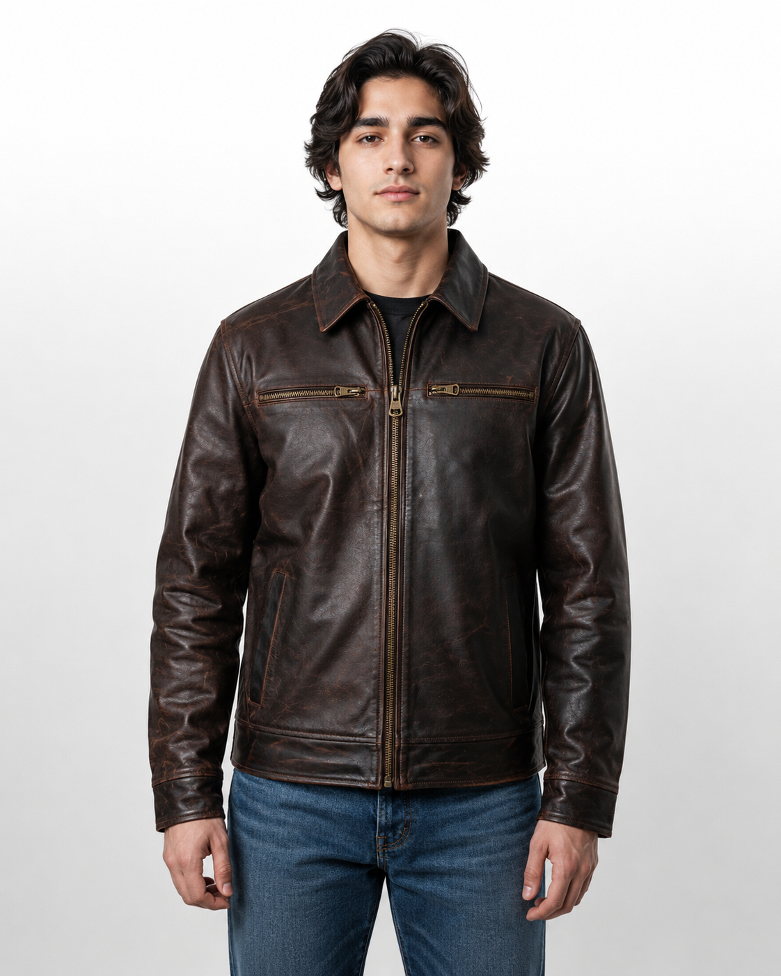 Men's Heritage Distressed Brown Full-Grain Cowhide Leather Jacket