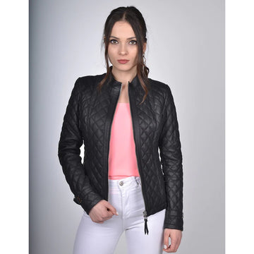 Women`s Black Quilted Leather Jacket
