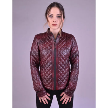 Women`s Shade Bordo Quilted Leather Jacket