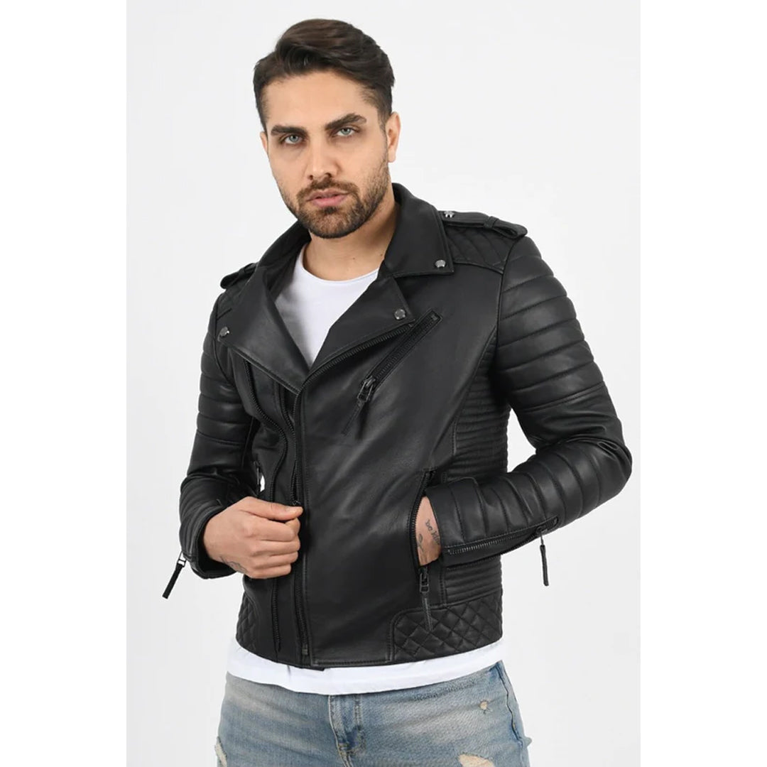Men`s Black Biker Leather Jacket