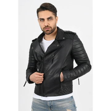 Men`s Black Biker Leather Jacket