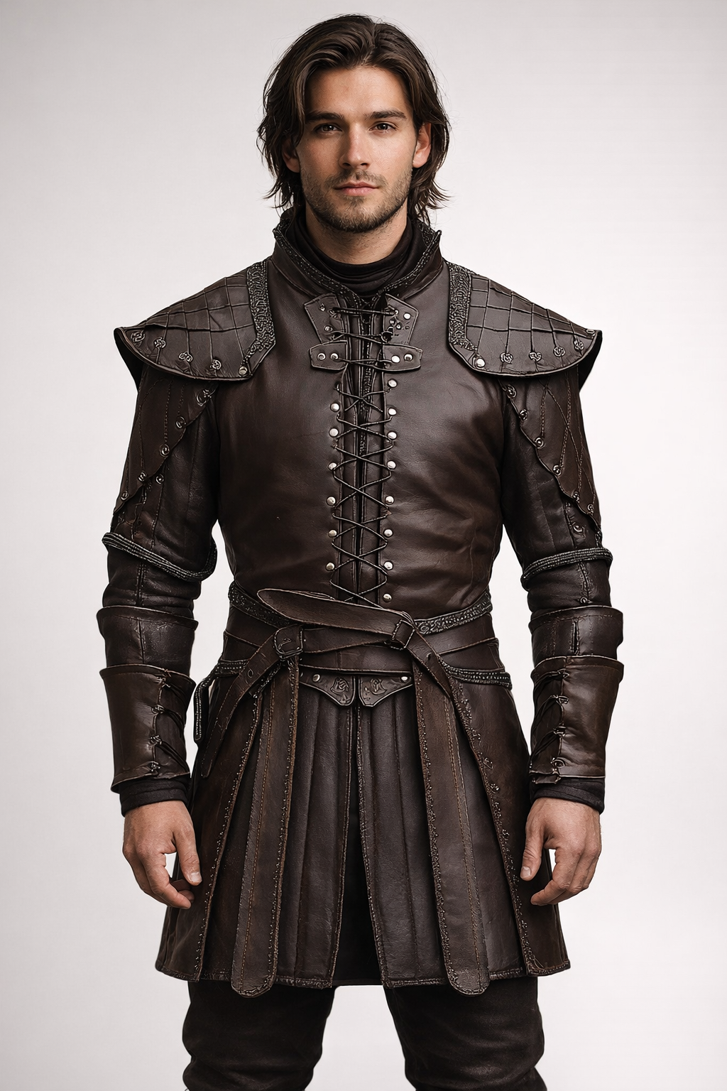 Men's Brown Genuine Leather Renaissance Jerkin - Iron Huntsman Medieval Cosplay Costume - Luxurena Leather