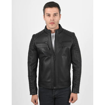 Men's Quilted Black Leather Jacket - Luxurena Leather