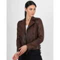 Women’s Vax Brown Classic Biker Leather Jacket - Luxurena Leather