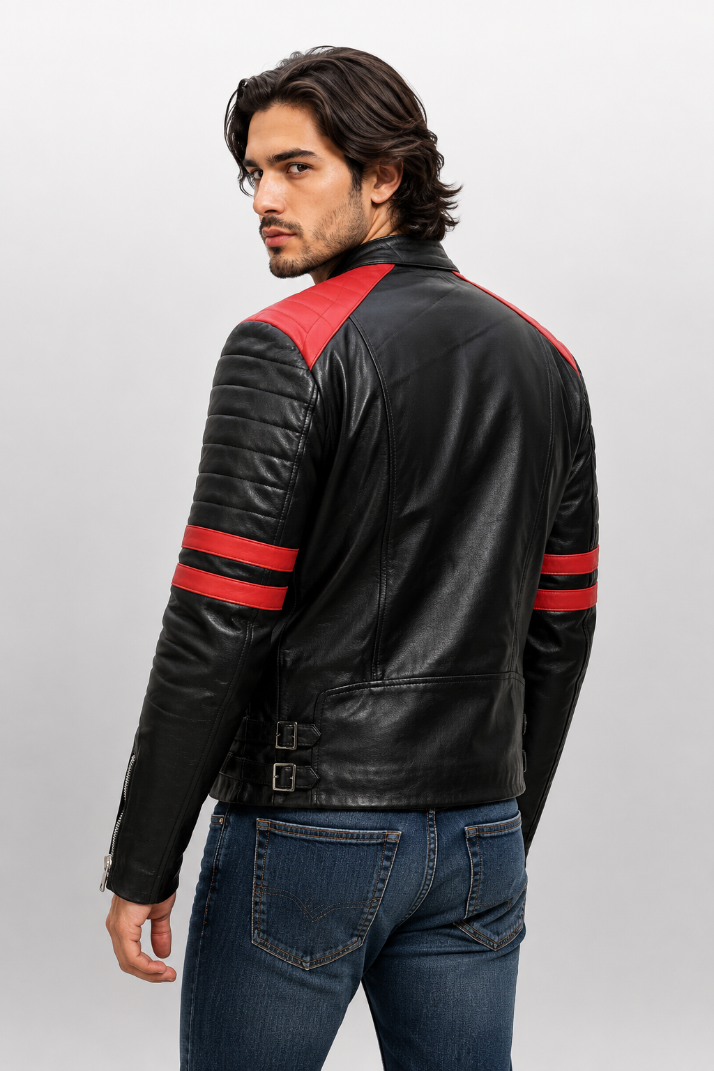 Men's Vintage Brando Black & Red Genuine Leather Motorcycle Biker Jacket