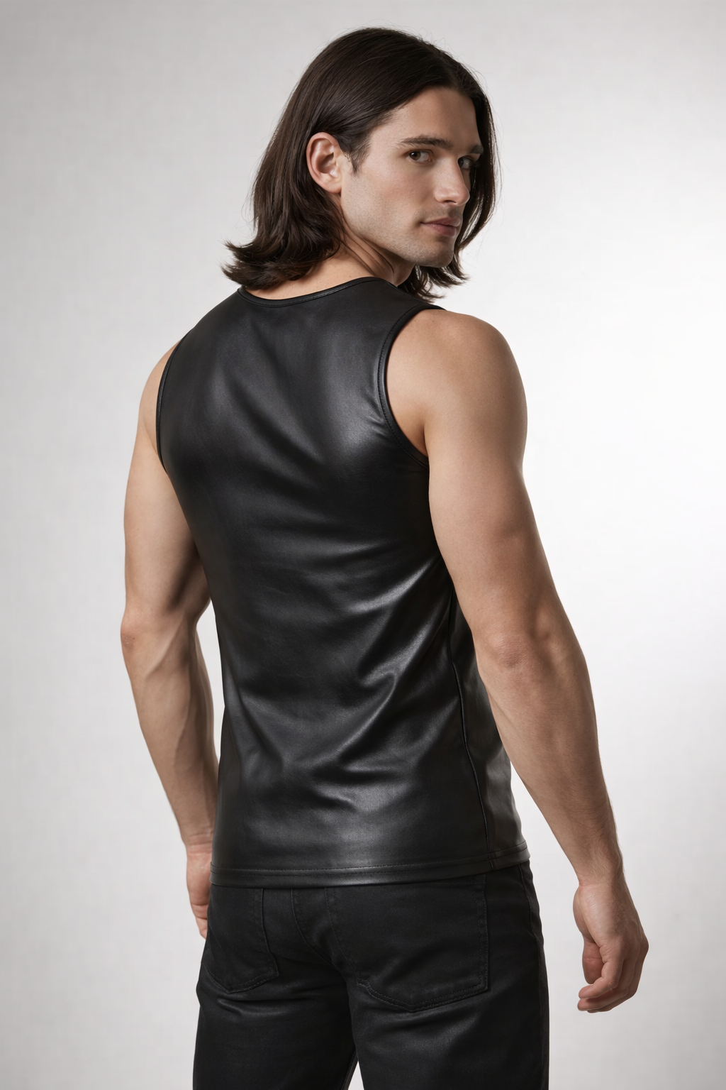 Men's Black Genuine Leather Sleeveless Biker Tank Top Vest - Slim Fit Sport Style - Luxurena Leather