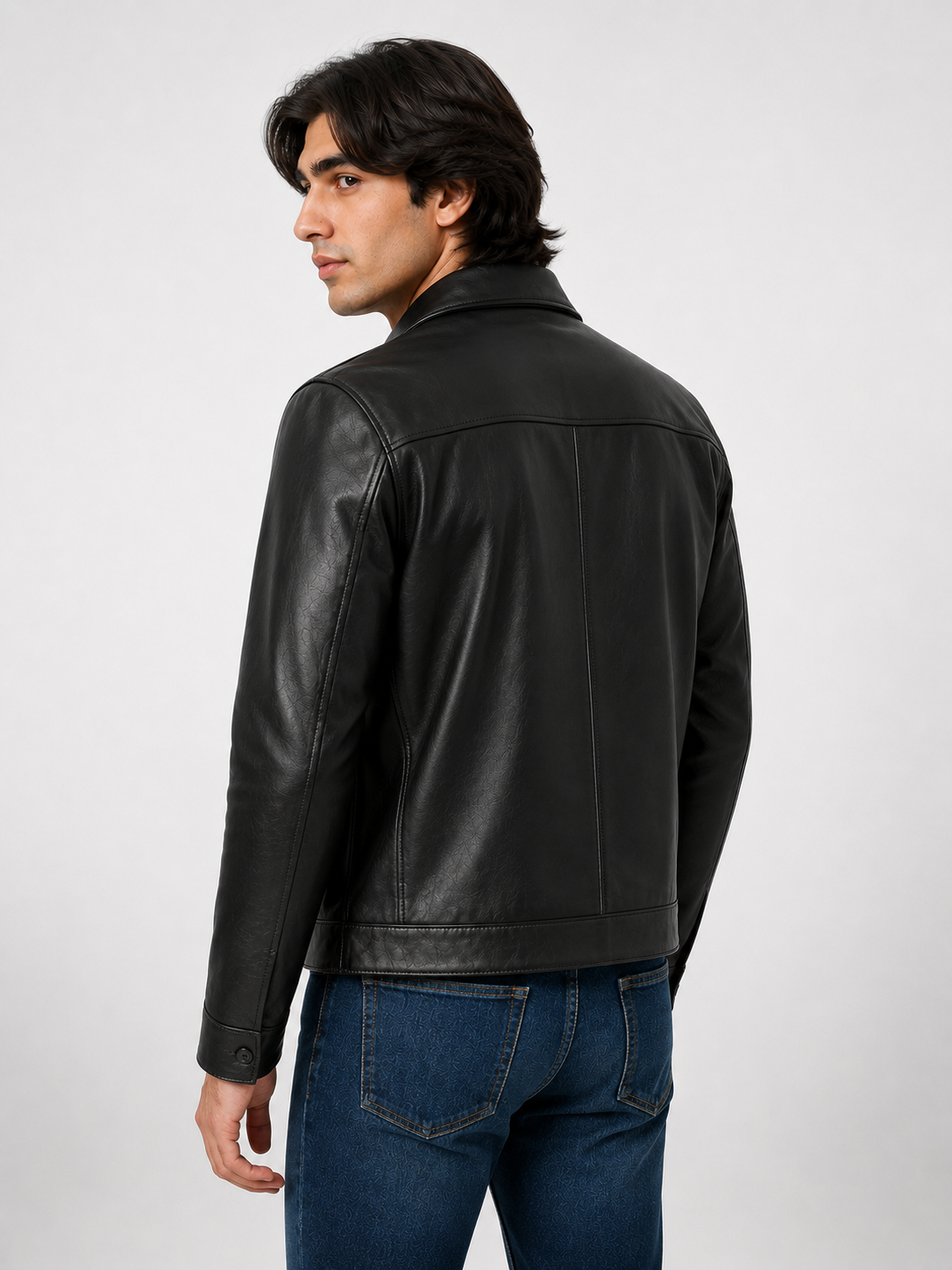 Men's Black Genuine Cow Leather Jacket - Classic Zip-Up Leather Jacket