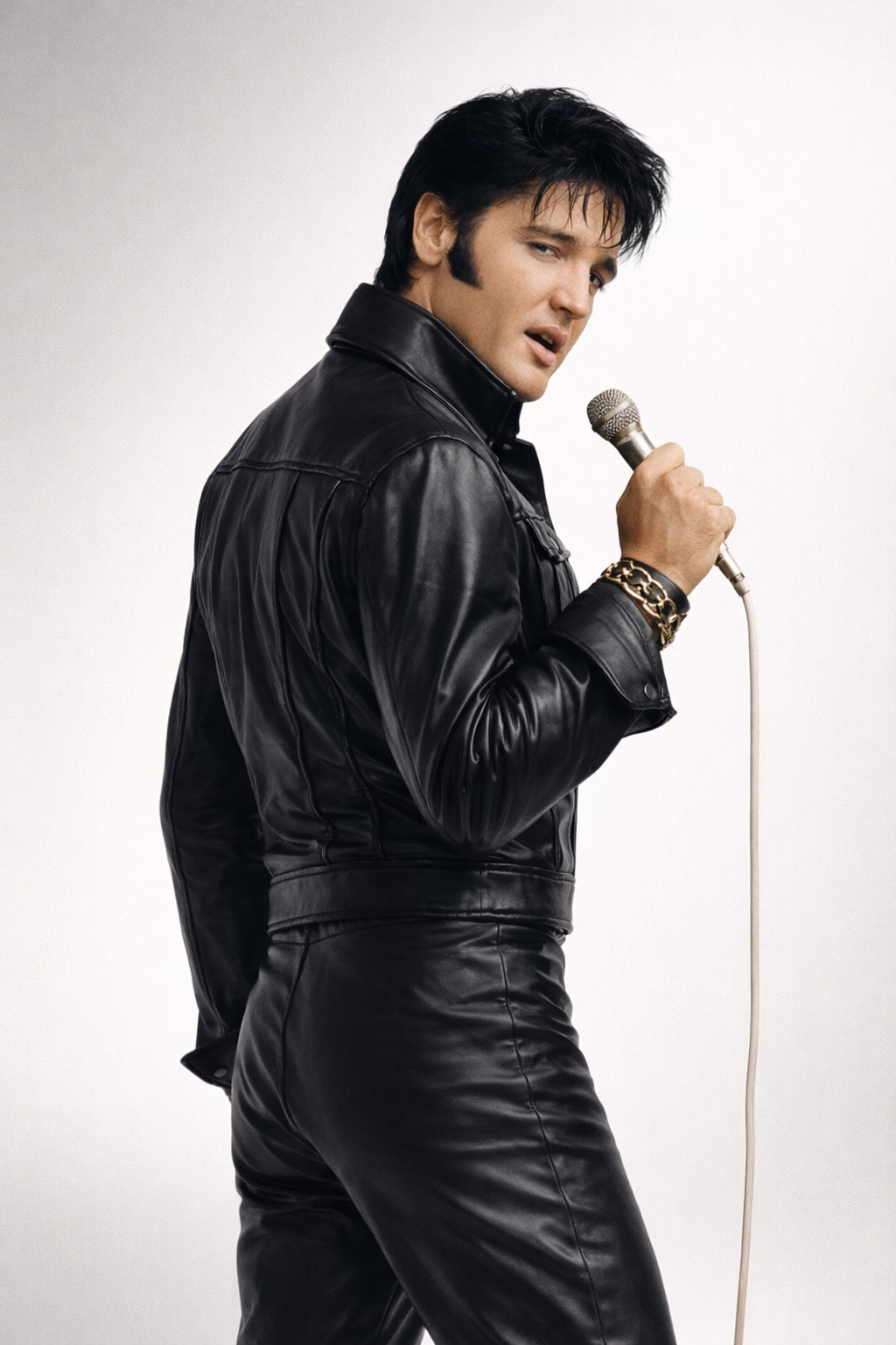 Men's Black Genuine Leather Elvis Presley Rock N Roll Leather Top - Slim Fit Premium Jacket - Luxurena Leather