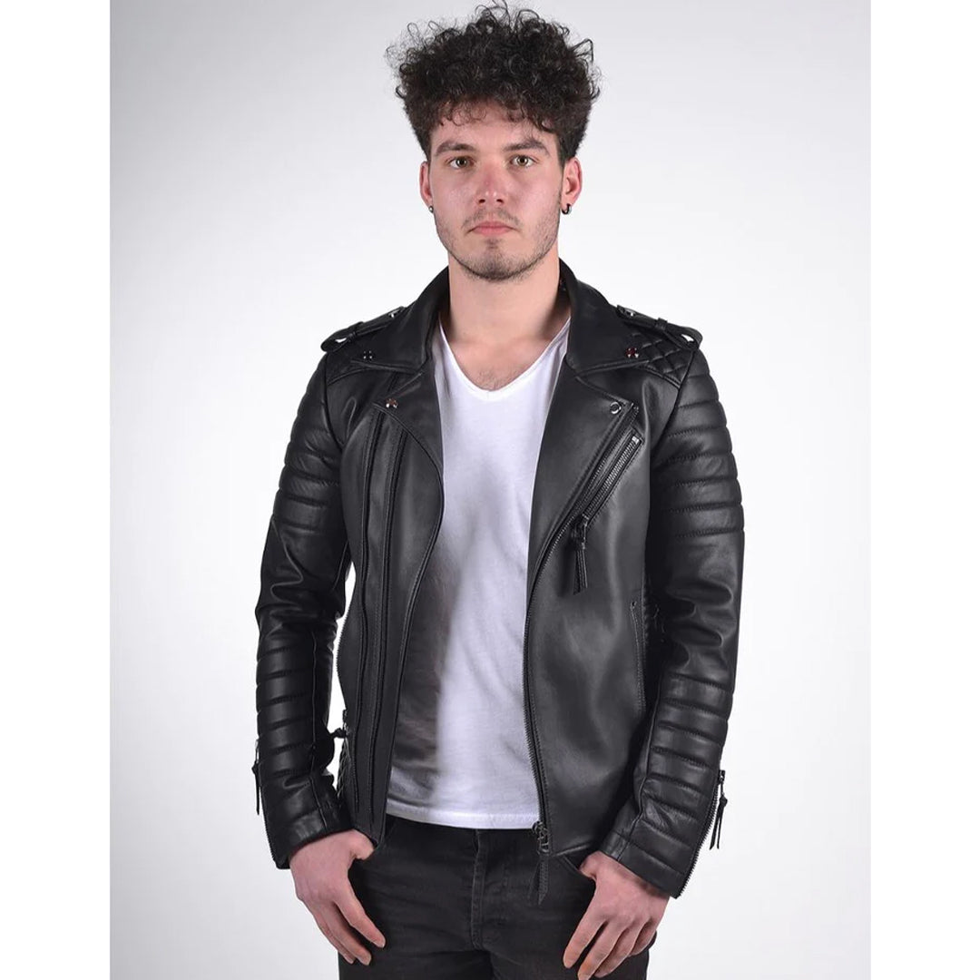 Men`s Black Biker Leather Jacket