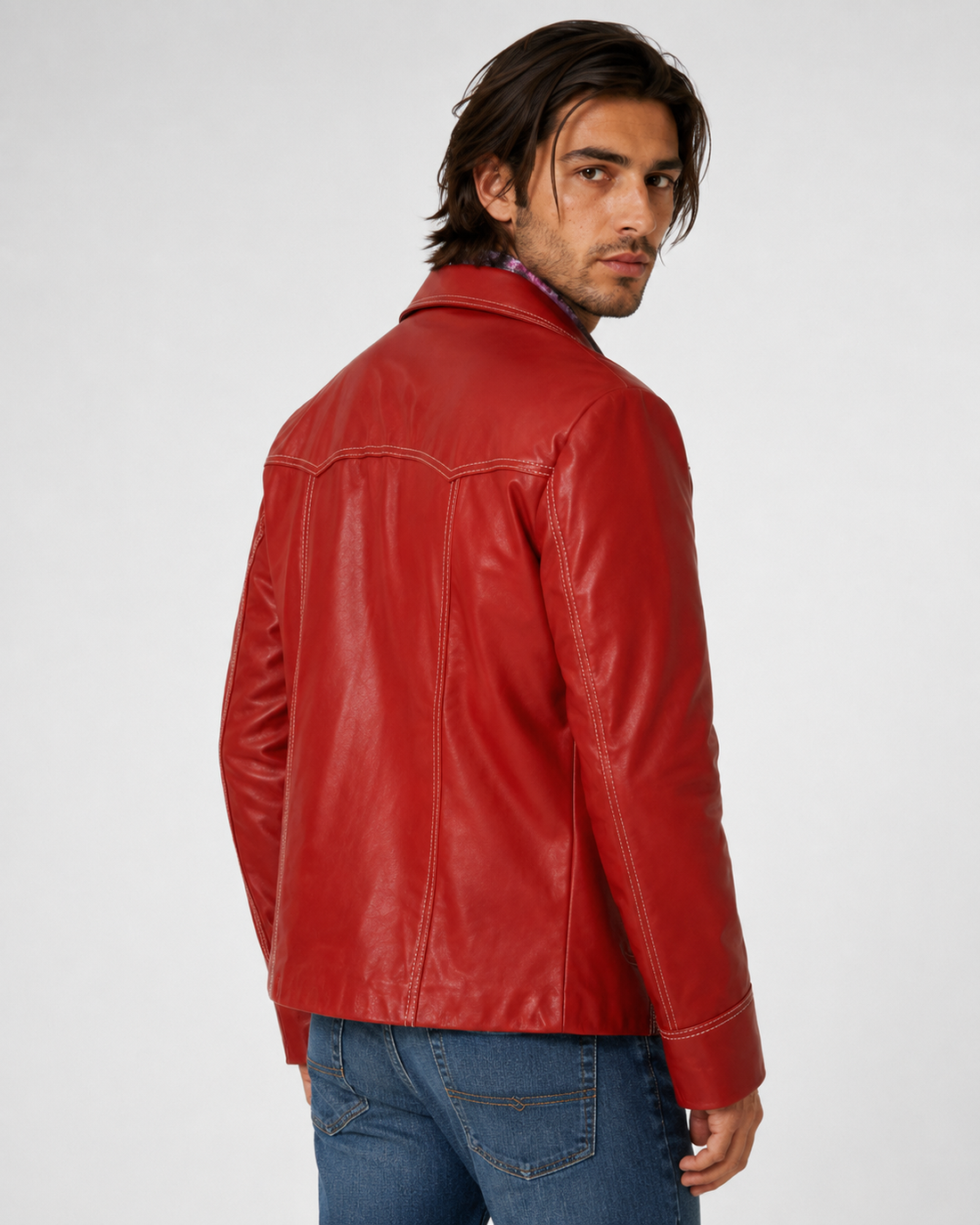 Men's Red Genuine Leather Fight Club Inspired Jacket - Vintage Brad Pitt Tyler Durden Style Leather Coat