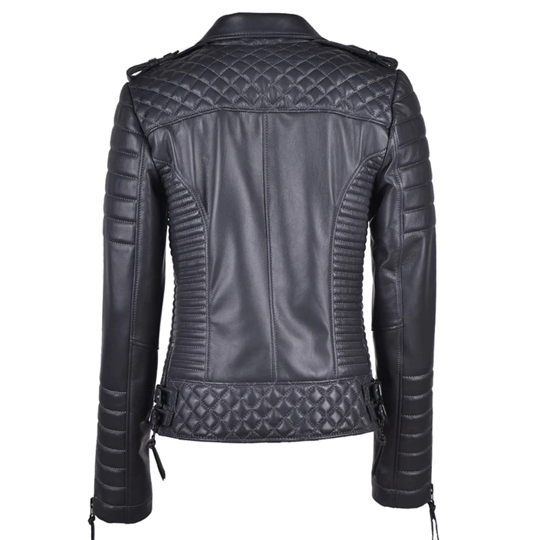 Women`s Antrasit Biker Leather Jacket
