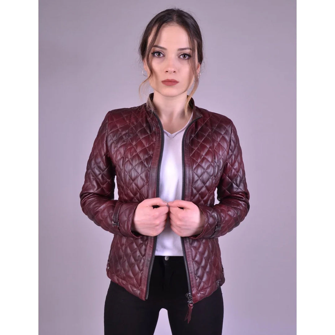 Women`s Shade Bordo Quilted Leather Jacket
