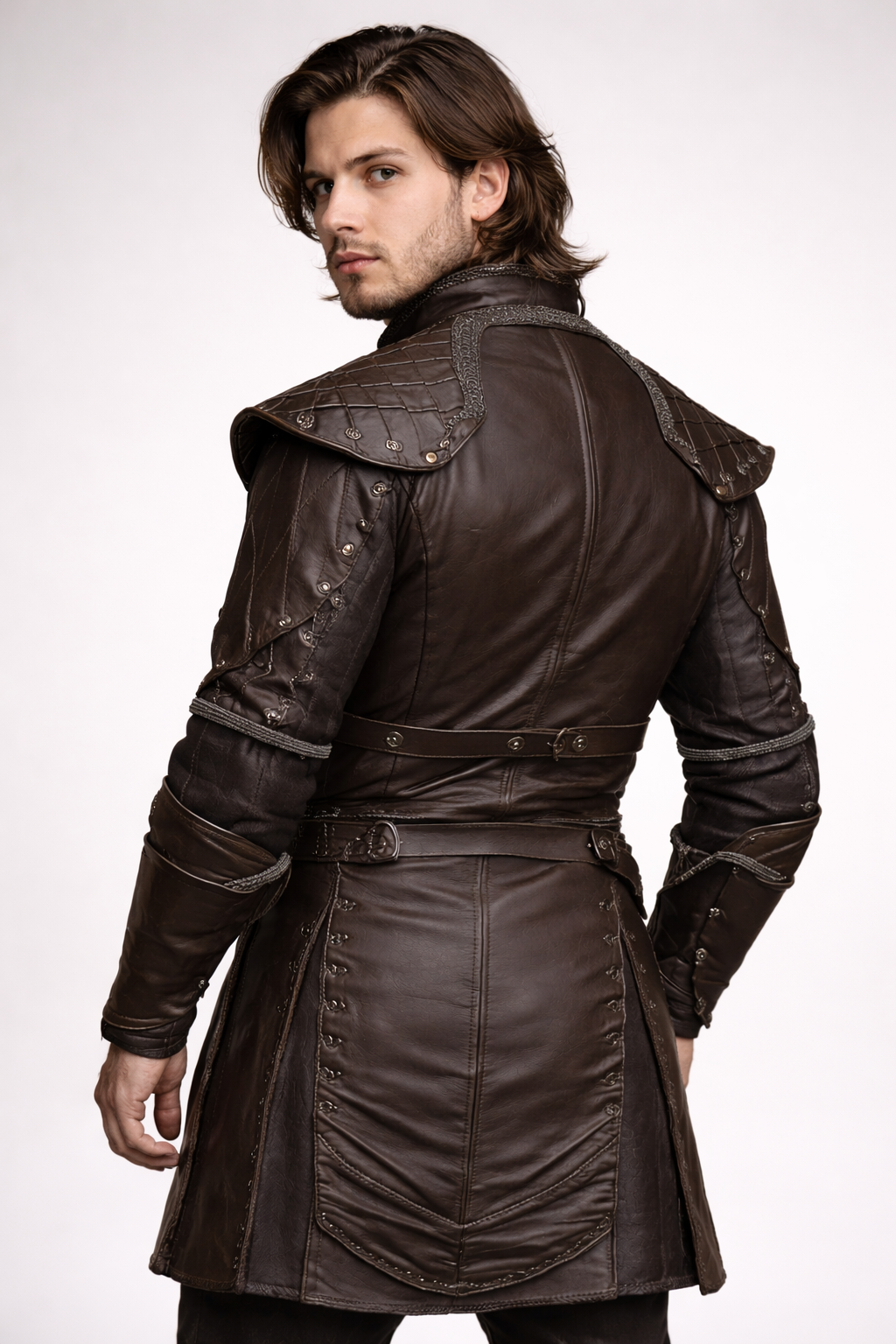 Men's Brown Genuine Leather Renaissance Jerkin - Iron Huntsman Medieval Cosplay Costume - Luxurena Leather