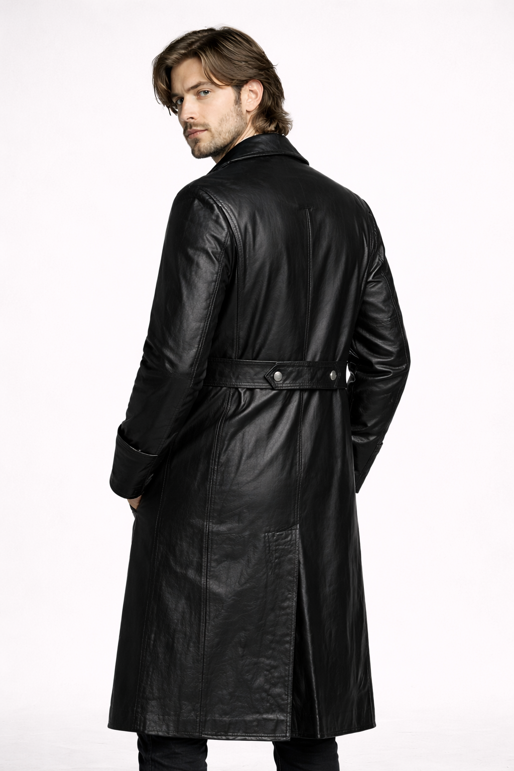 Men's Black Genuine Leather WW2 German Officer Trench Coat - Classic Military Long Coat - Luxurena Leather