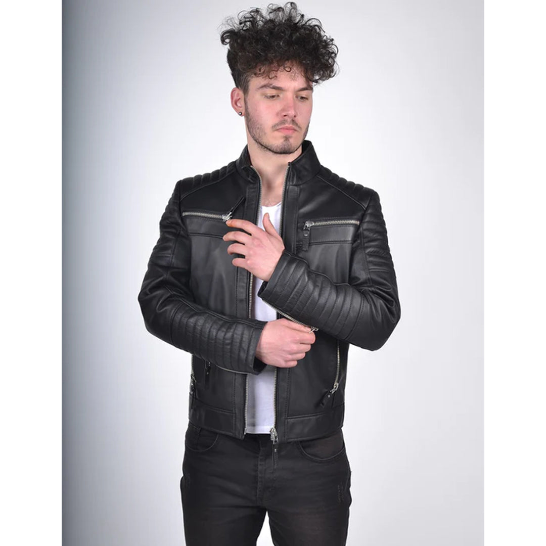 Men`s Black Quilted Leather Jacket