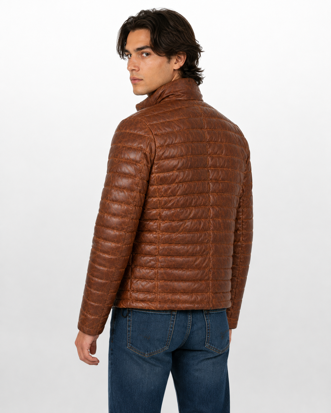 Men's Full-Grain Brown Cowhide Quilted Leather Jacket