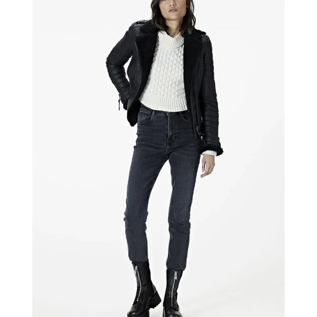 Women’s Black Fur Leather Jacket