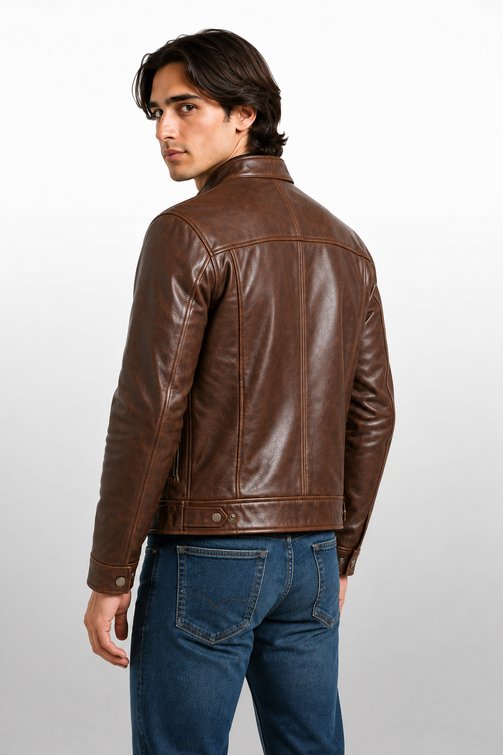 Men's Brown Cowhide Leather Café Racer Jacket - Classic Vintage Biker Style