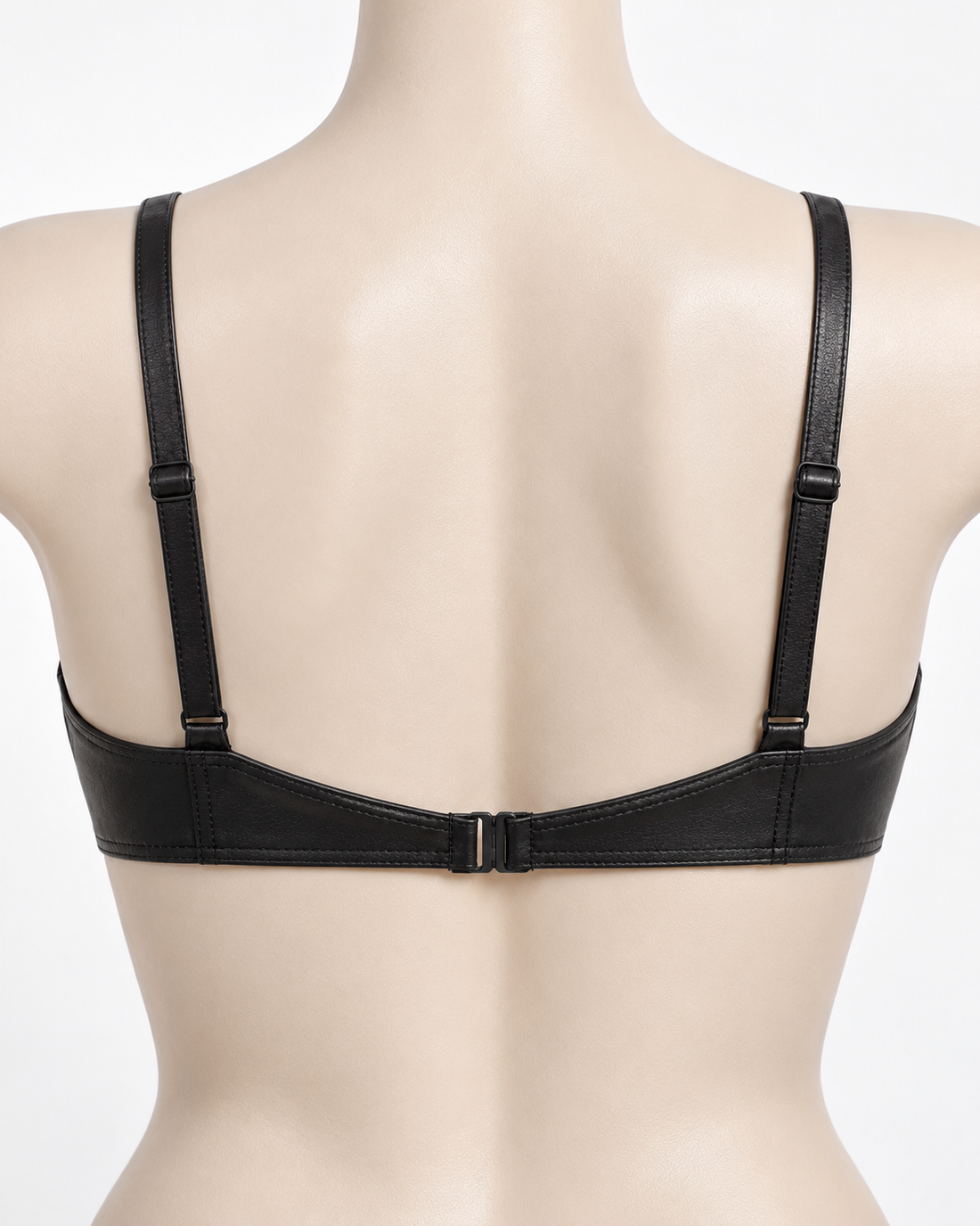 Women's Black Genuine Leather Underwire Bra with Adjustable Straps