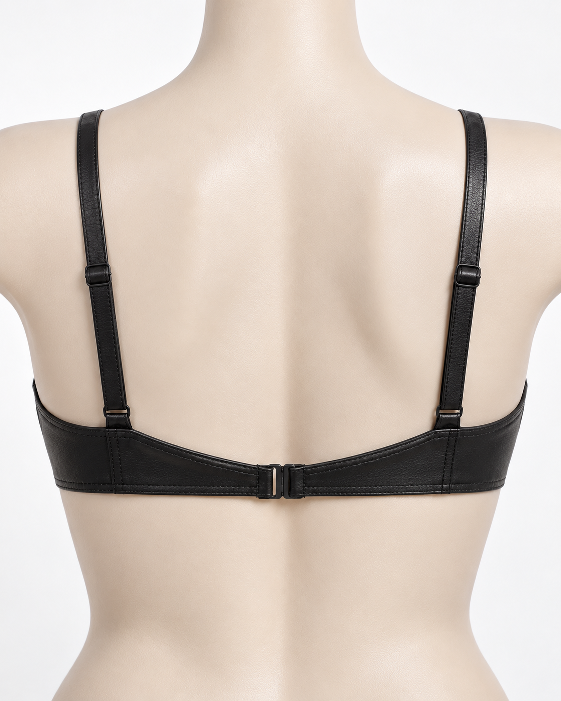 Women's Black Genuine Leather Underwire Bra with Adjustable Straps