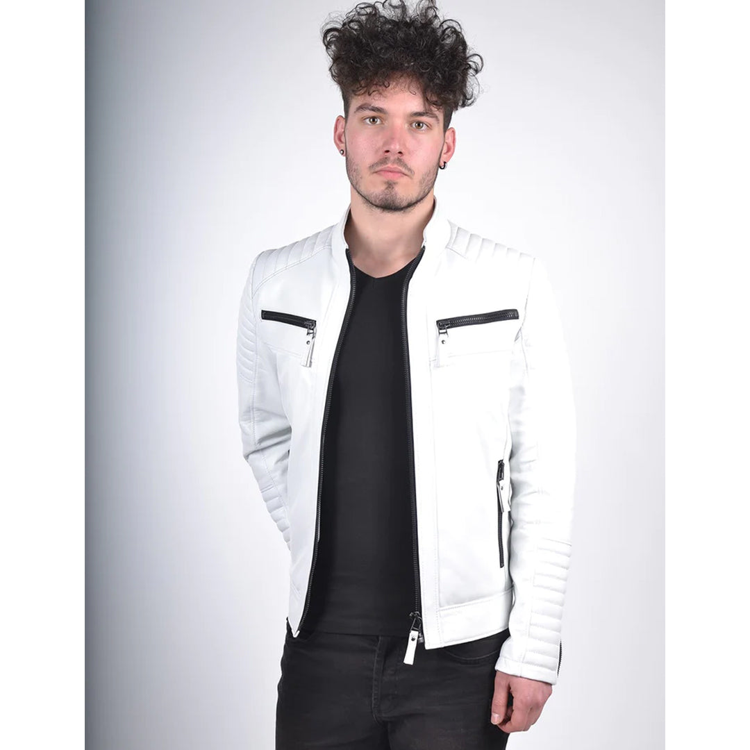 Men`s White Quilted Leather Jacket