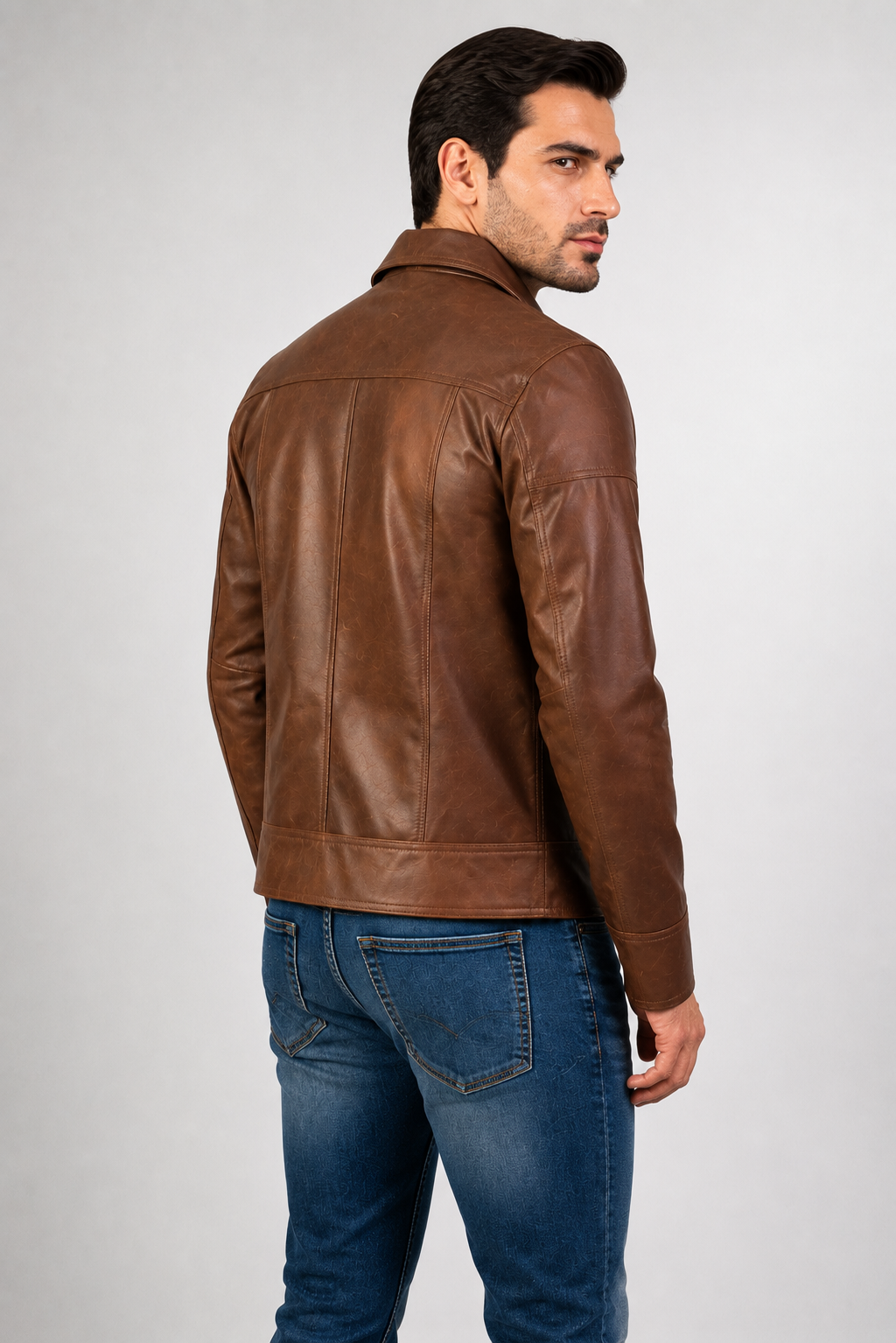 Men's Classic Brown Genuine Cow Leather Jacket - Vintage Casual Zip-Up Jacket