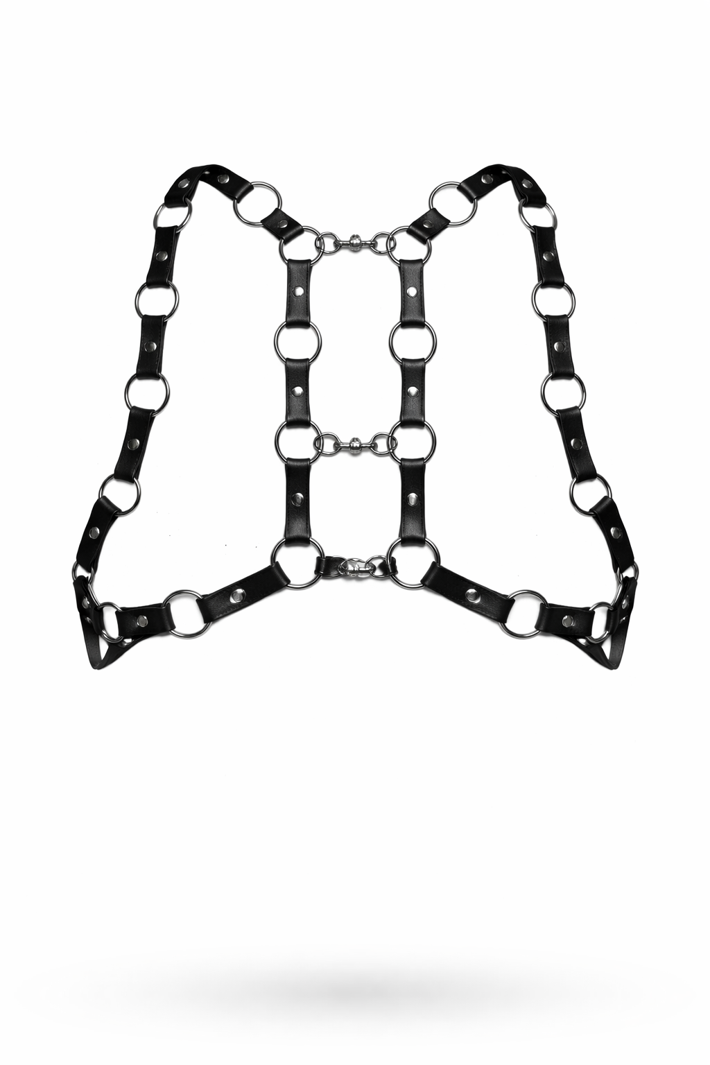 Women's Black Genuine Leather Harness Bra - Fishnet Cage Design with Metal Ring Straps - Luxurena Leather