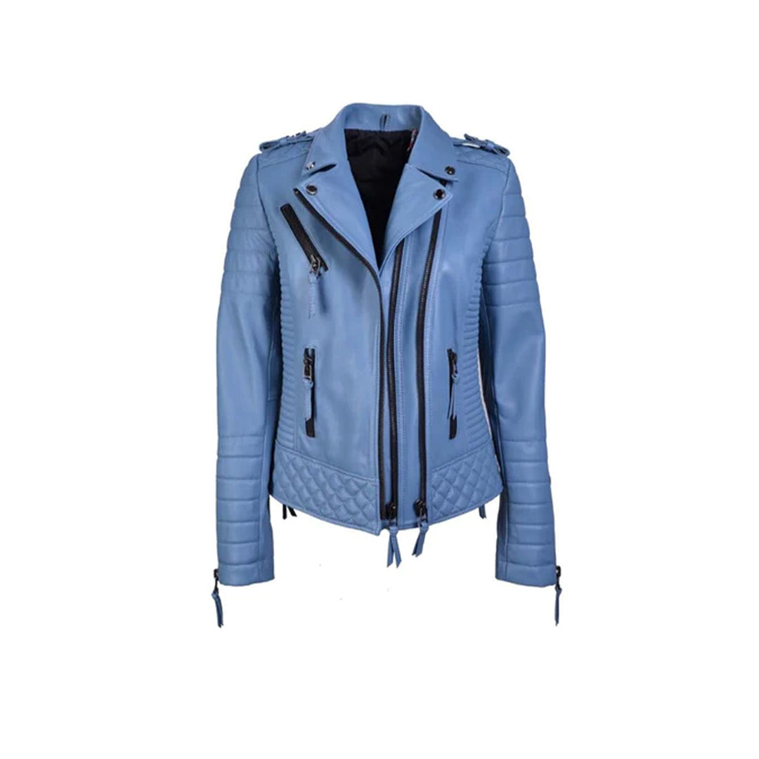 Women's Indigo Biker Leather Jacket