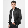 Men’s Bomber Black Leather Jacket - Luxurena Leather