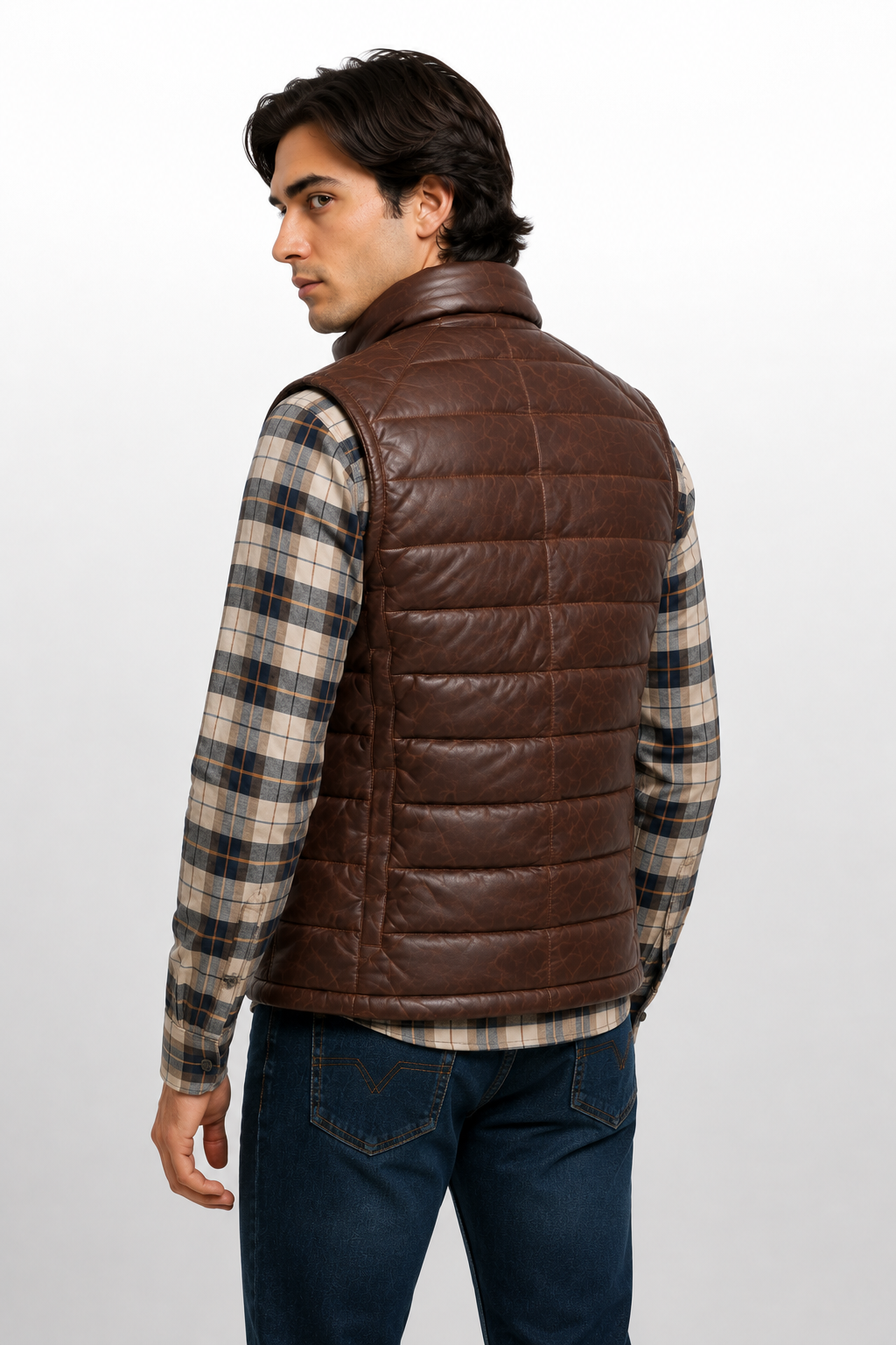 Men's Genuine Lambskin Dark Brown Leather Quilted Vest