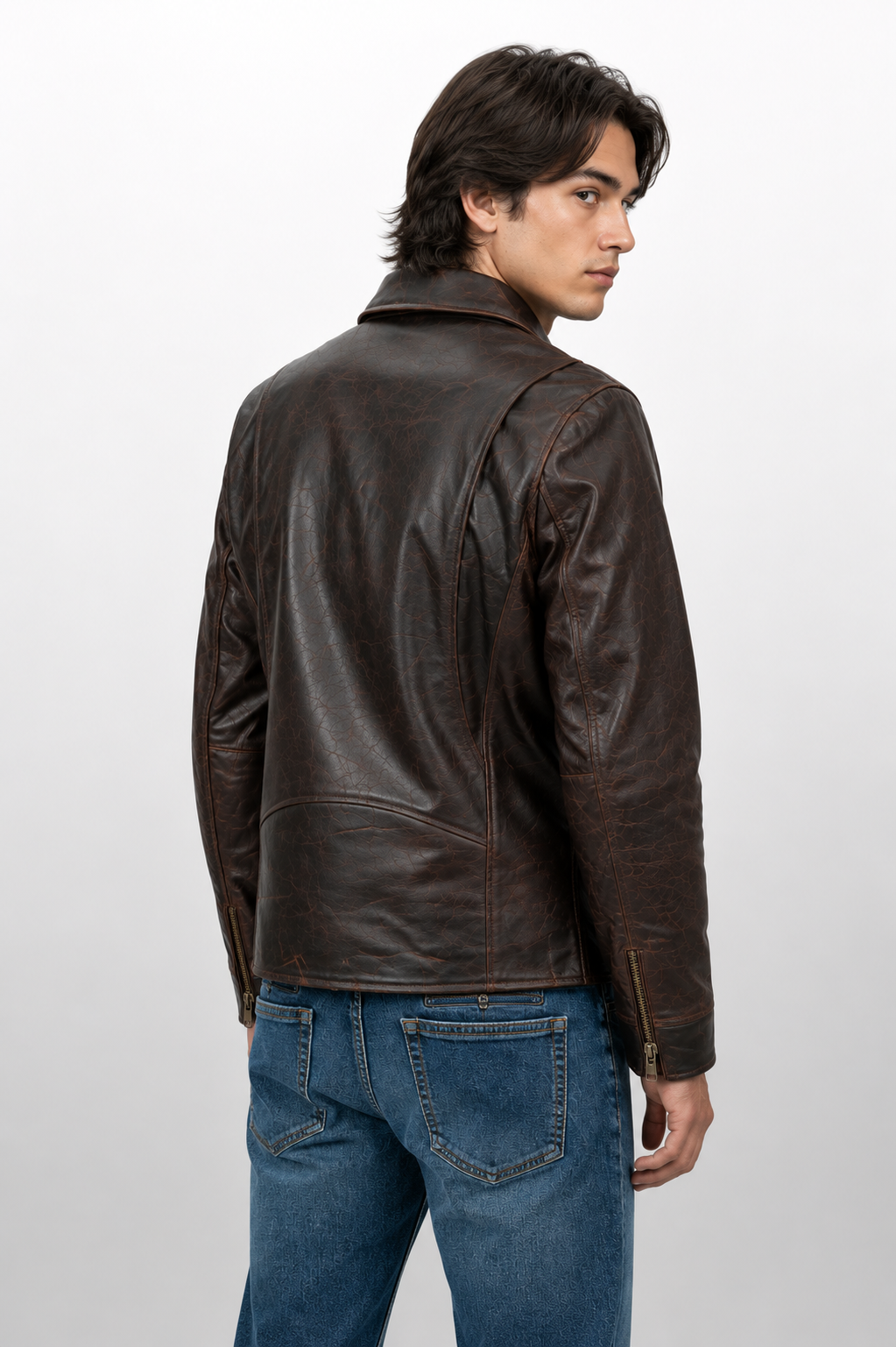 Men's Heritage Distressed Brown Full-Grain Cowhide Leather Jacket