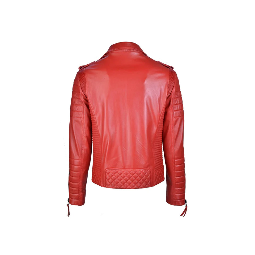 Men`s Red Biker Leather Jacket